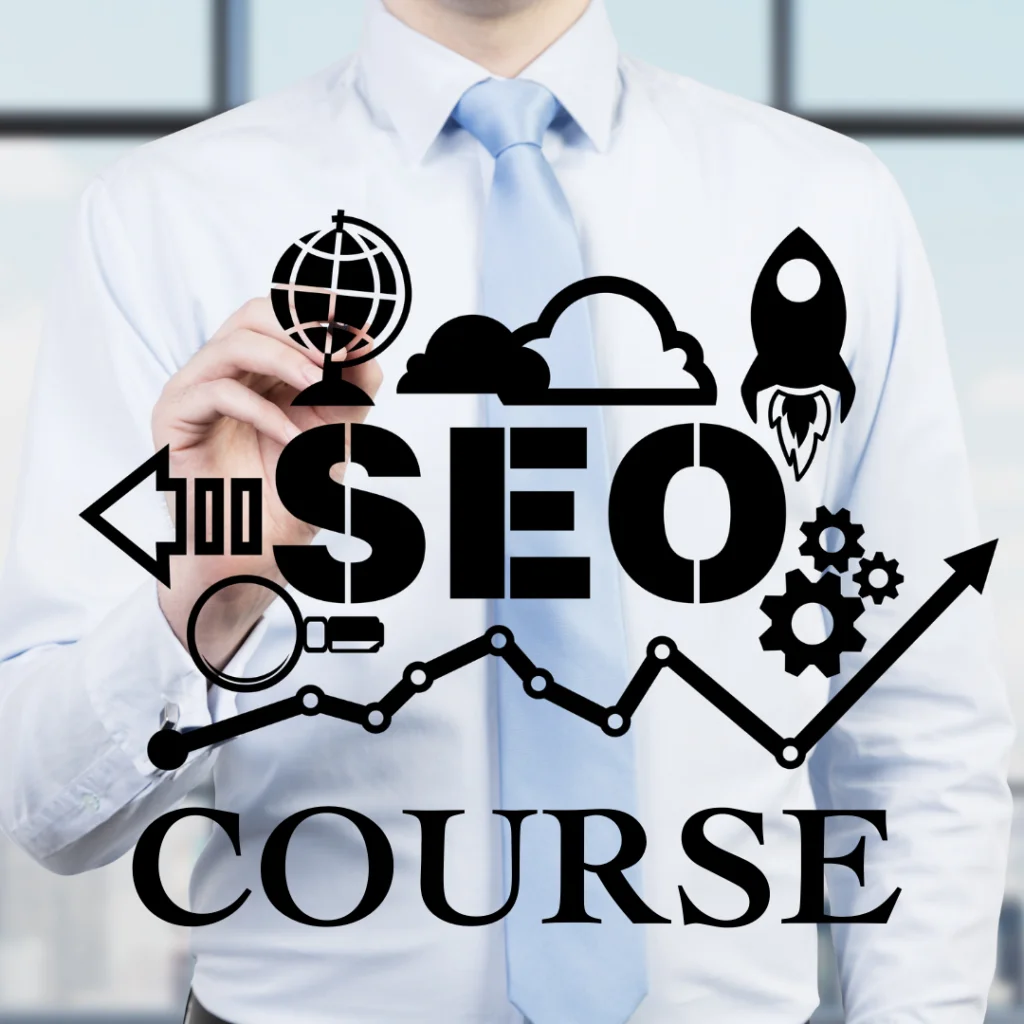 a man is showing SEO course